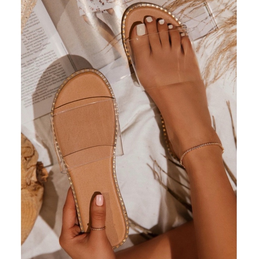 Clear Slip On One Band Flat Sandals